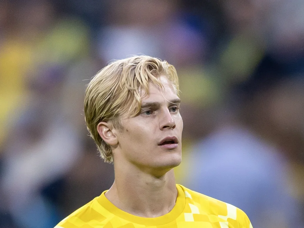 Lucas Bergvall i Sveriges landslagströja under en match